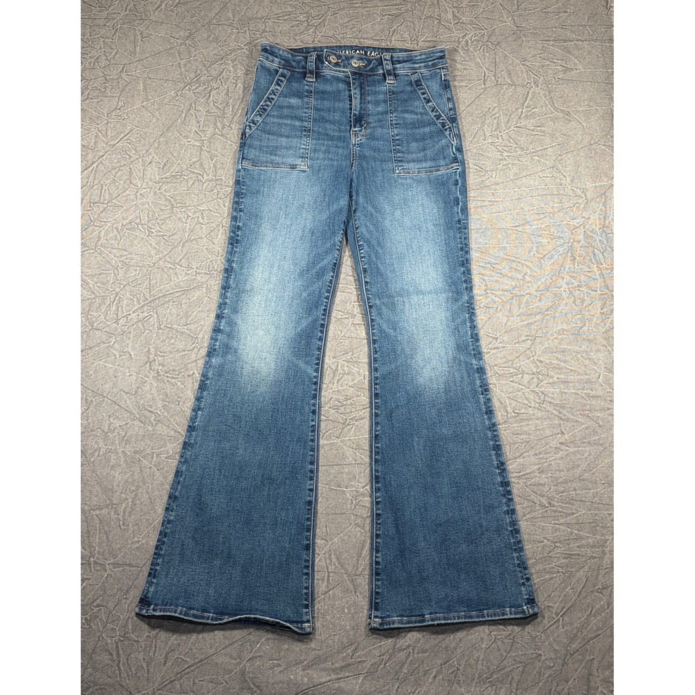 American Eagle Jeans Womens 10 Blue Super High Rise Flare Next Level Stretch